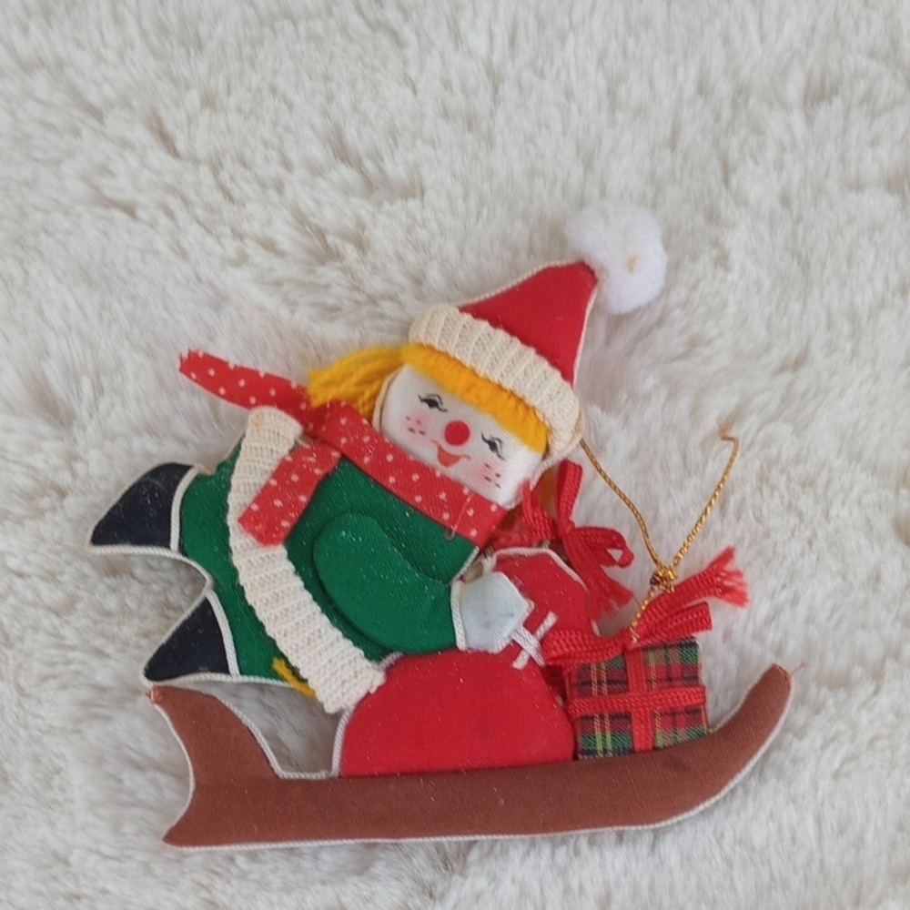 Hand Crafted Festive Sled Ornament - Red, Green, Brown